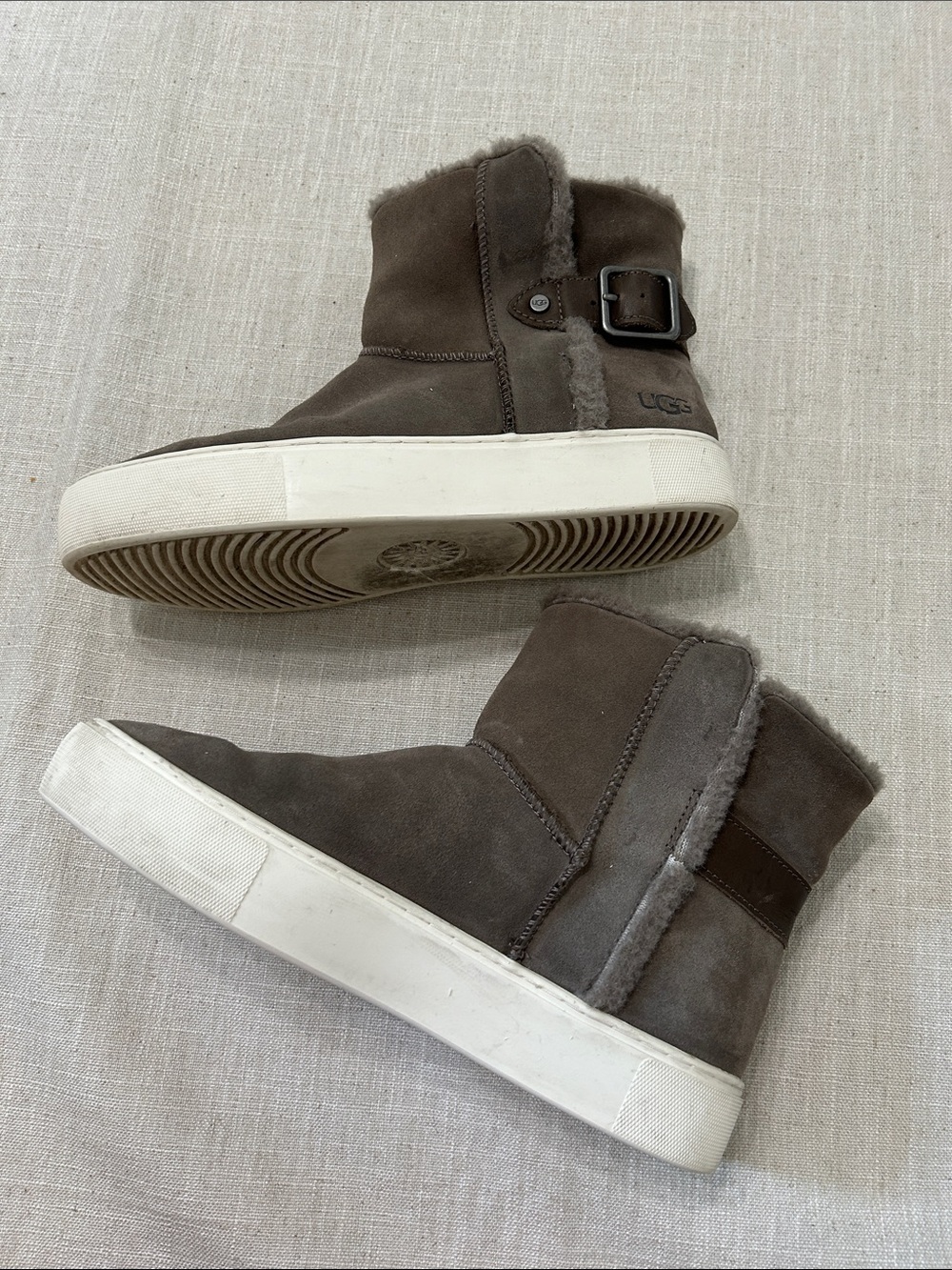 UGG Aika Sneaker Women's Gray Suede Shearling High-Top Boots Side Buckle Size 9 - Picture 8 of 12